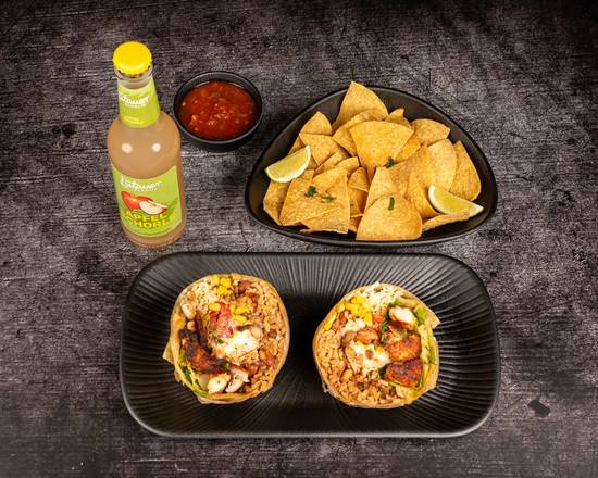 Burrito Menü mit Chips, Dip und Getränk